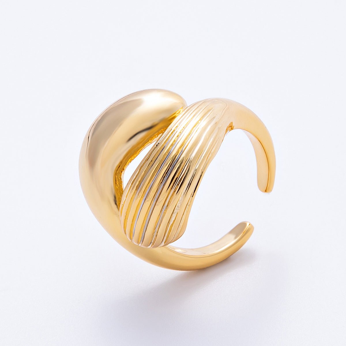 18K Gold Filled Geometric Double Molten Ribbed Statement Ring | Rings-00054