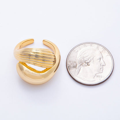 18K Gold Filled Geometric Double Molten Ribbed Statement Ring | Rings-00054