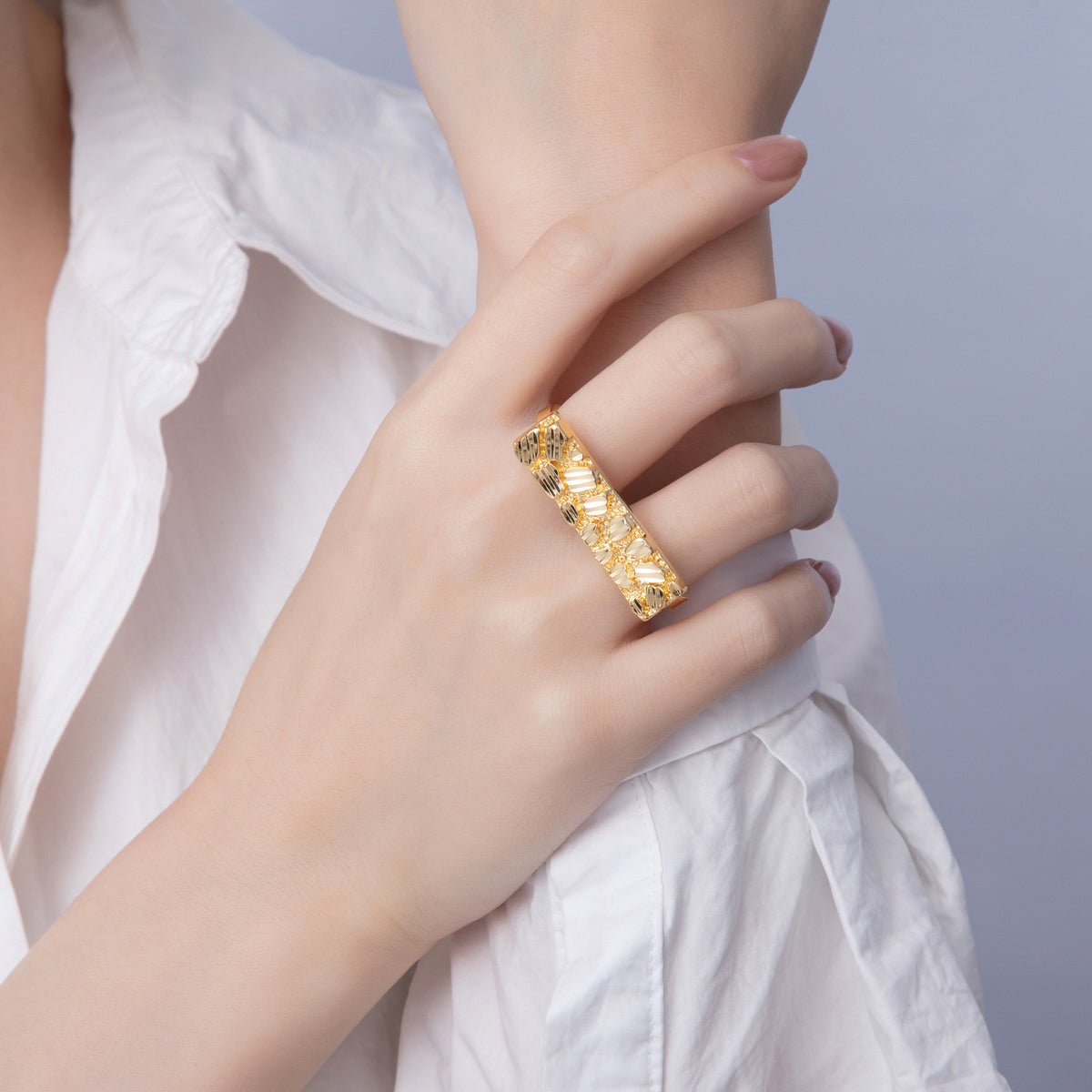 18K Gold Filled Geometric Edged Band Two-Finger Ring | O749