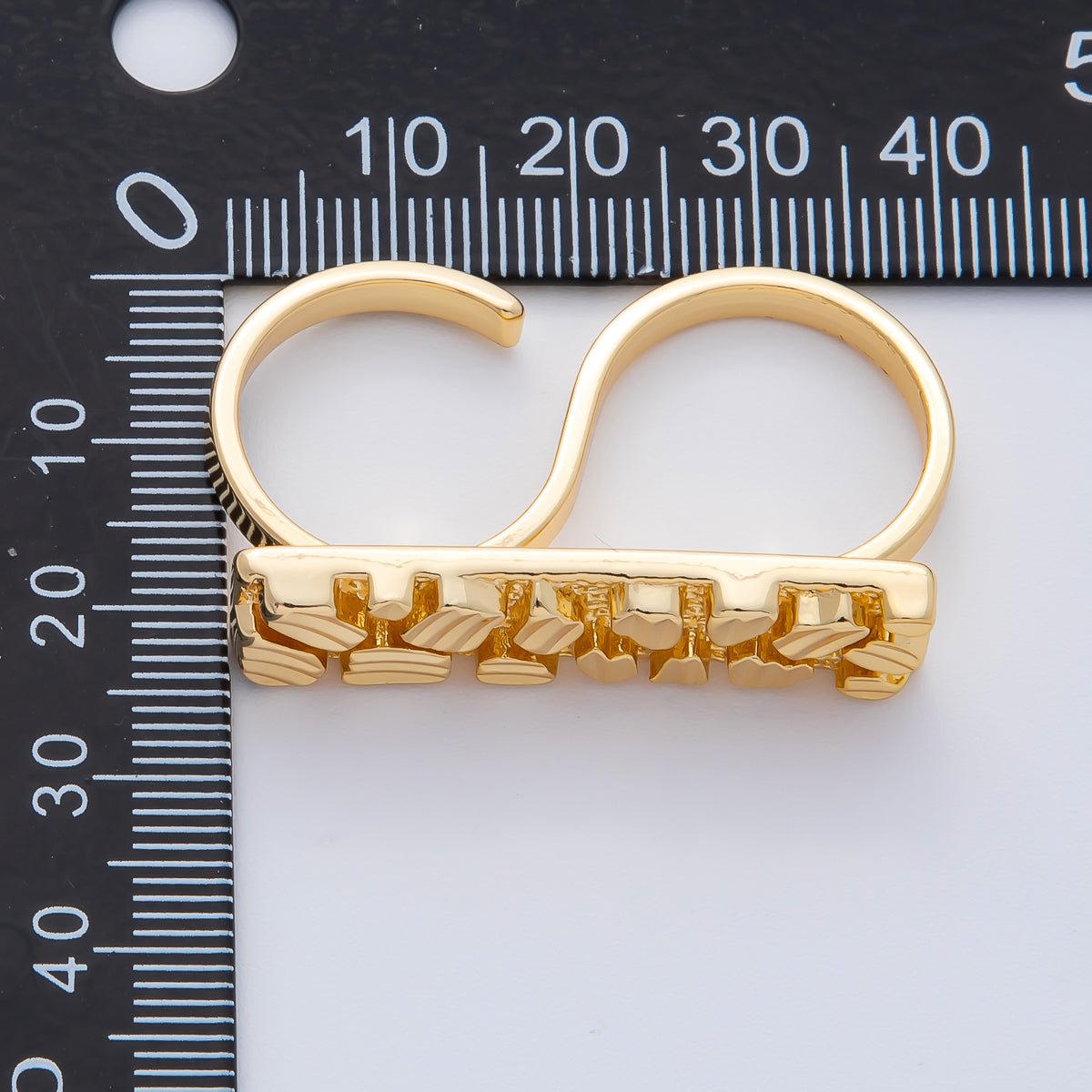 18K Gold Filled Geometric Edged Band Two-Finger Ring | O749