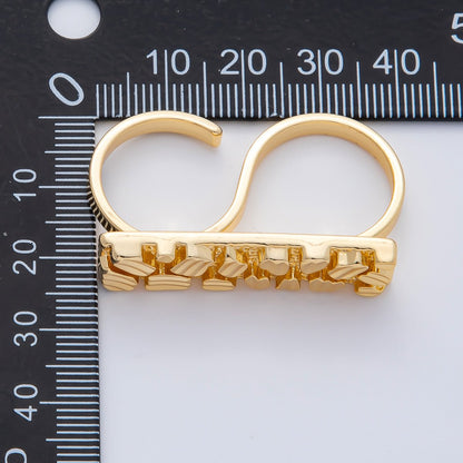 18K Gold Filled Geometric Edged Band Two-Finger Ring | O749