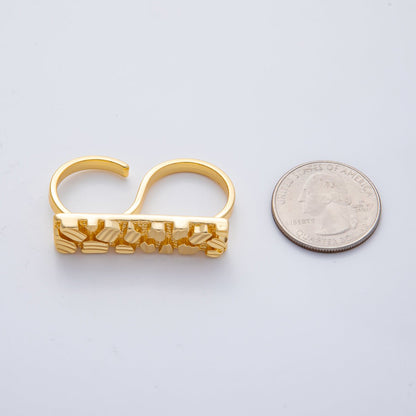 18K Gold Filled Geometric Edged Band Two-Finger Ring | O749