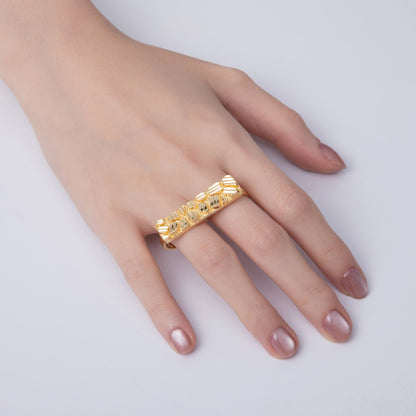 18K Gold Filled Geometric Edged Band Two-Finger Ring | O749