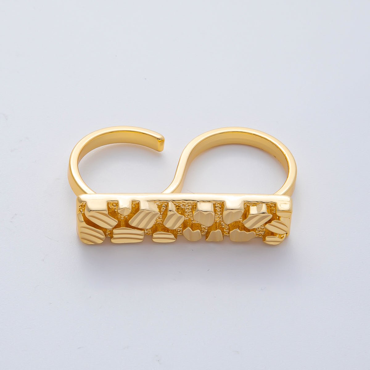 18K Gold Filled Geometric Edged Band Two-Finger Ring | O749