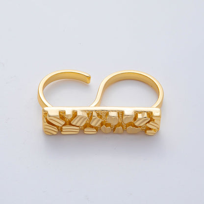 18K Gold Filled Geometric Edged Band Two-Finger Ring | O749