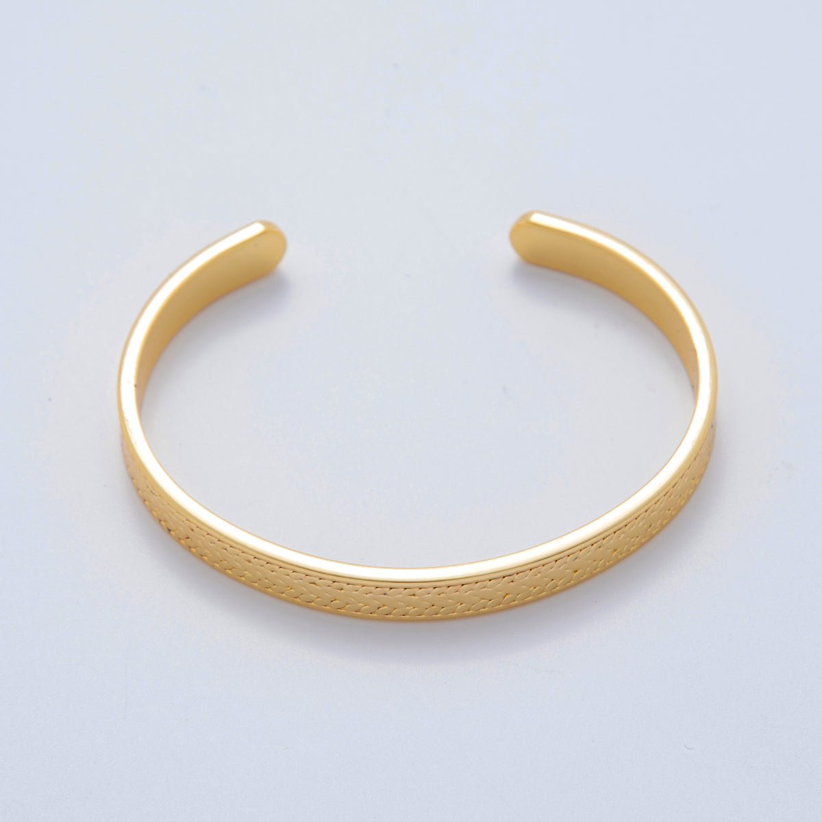 18K Gold Filled Geometric Line Engraved Wide Cuff Bracelet | WA-3294