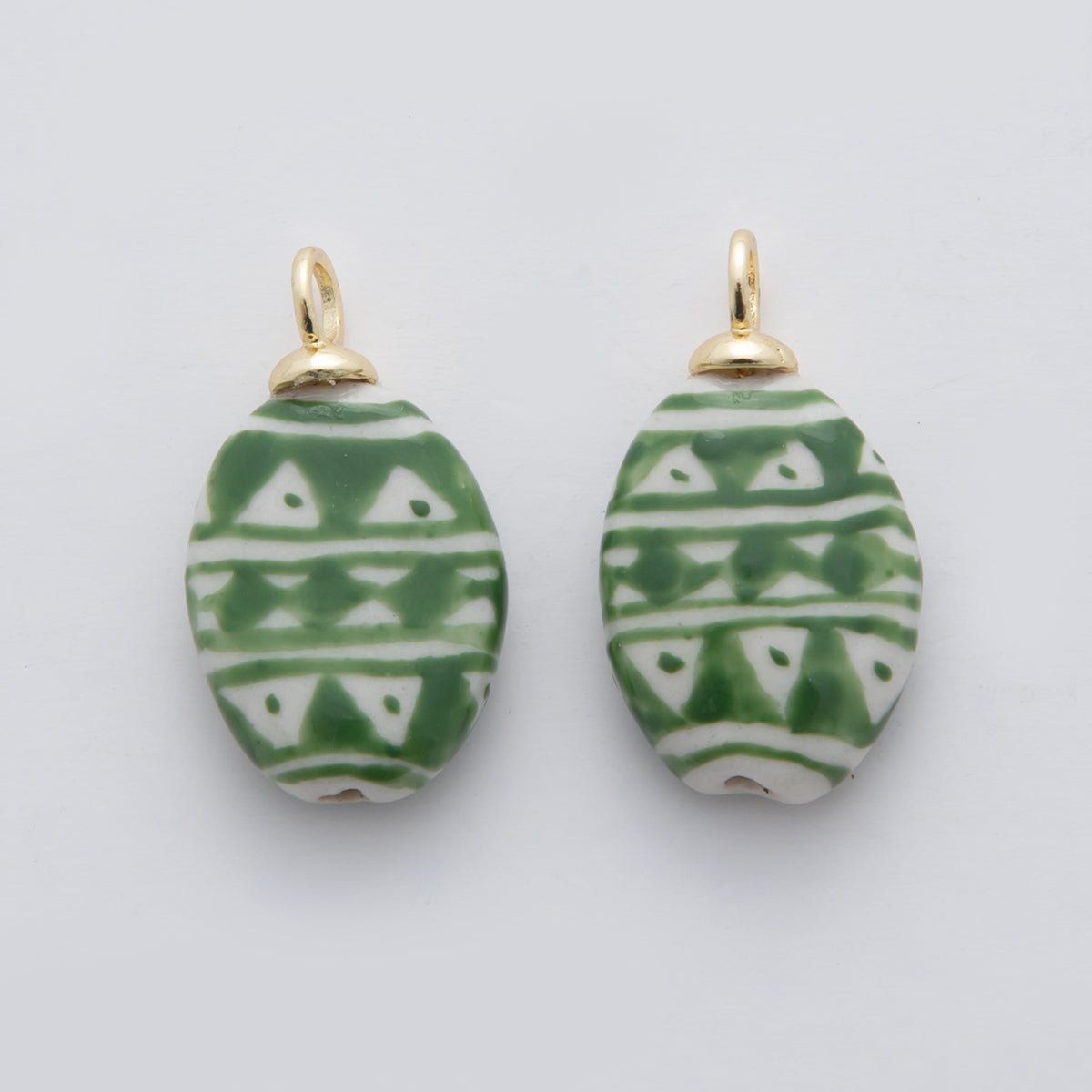 18K Gold Filled Green Artisan Oval Ceramic Drop Charm | X637