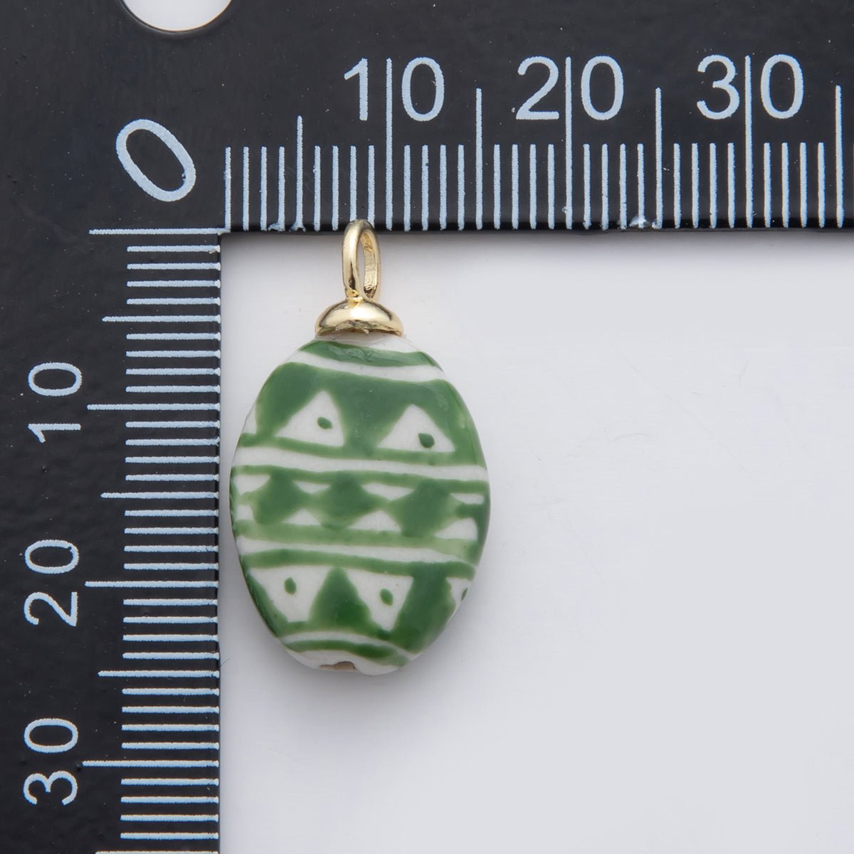 18K Gold Filled Green Artisan Oval Ceramic Drop Charm | X637