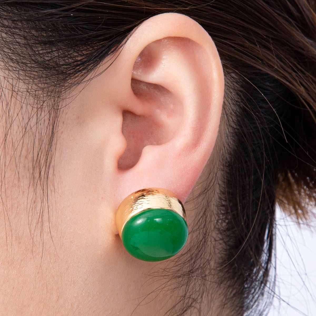 18K Gold Filled Green Aventurine Round Stud Earrings | EARRINGS-00260