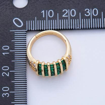 18K Gold Filled Green Baguette Clear Micro Paved Woven Signet Ring | O1809