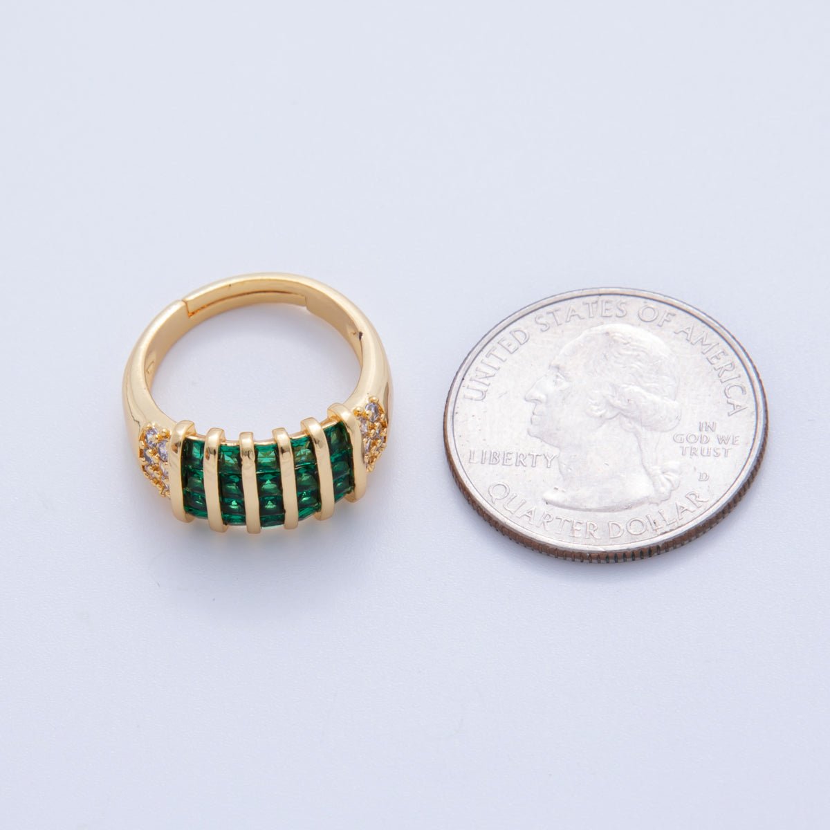 18K Gold Filled Green Baguette Clear Micro Paved Woven Signet Ring | O1809