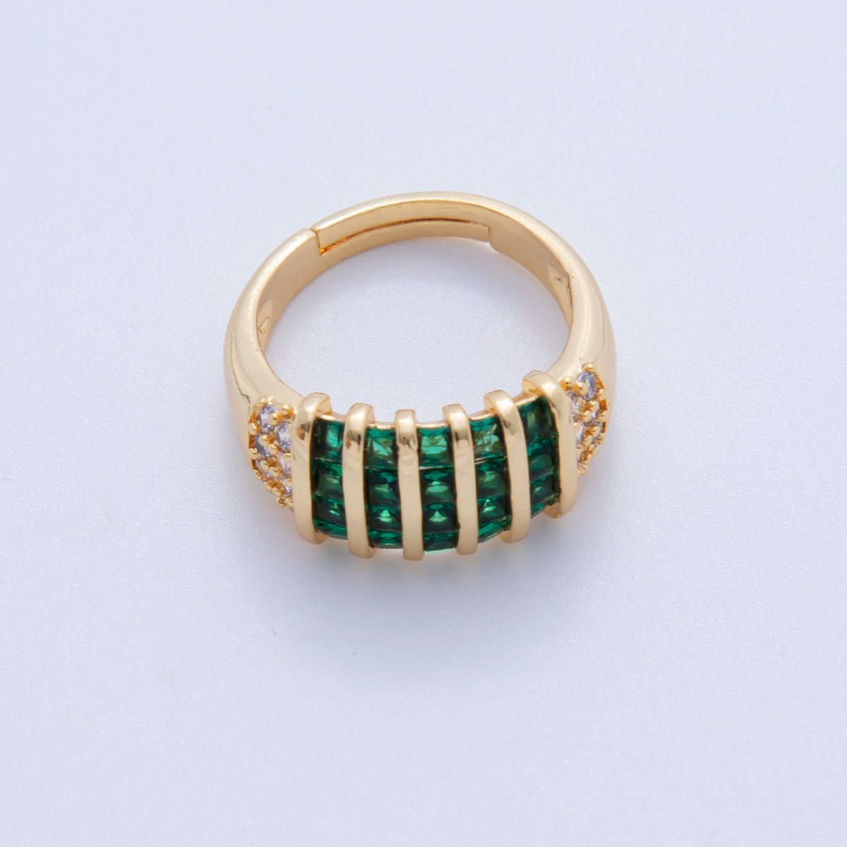 18K Gold Filled Green Baguette Clear Micro Paved Woven Signet Ring | O1809