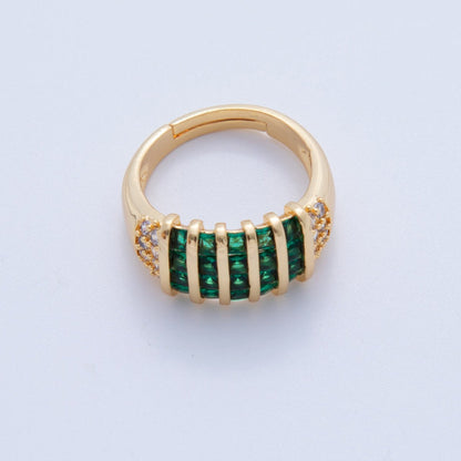 18K Gold Filled Green Baguette Clear Micro Paved Woven Signet Ring | O1809