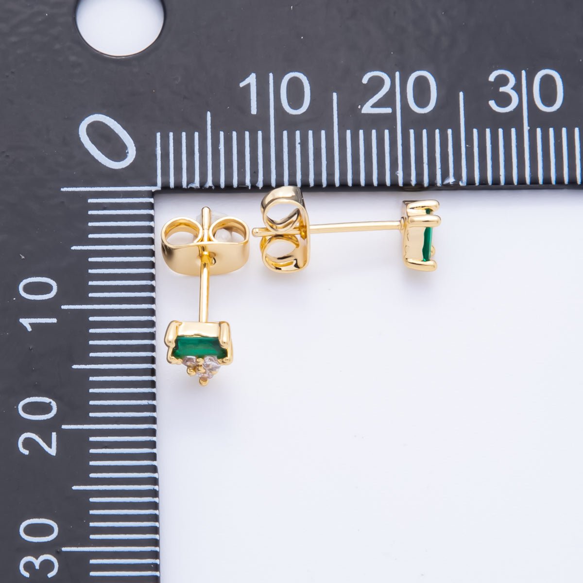 18K Gold Filled Green &amp; Blue Baguette CZ Geometrical Stud Earrings | AJ214 AJ215