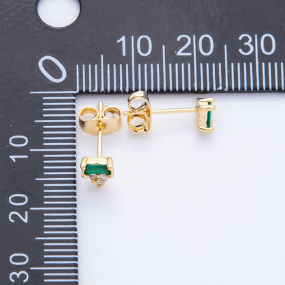 18K Gold Filled Green &amp; Blue Baguette CZ Geometrical Stud Earrings | AJ214 AJ215