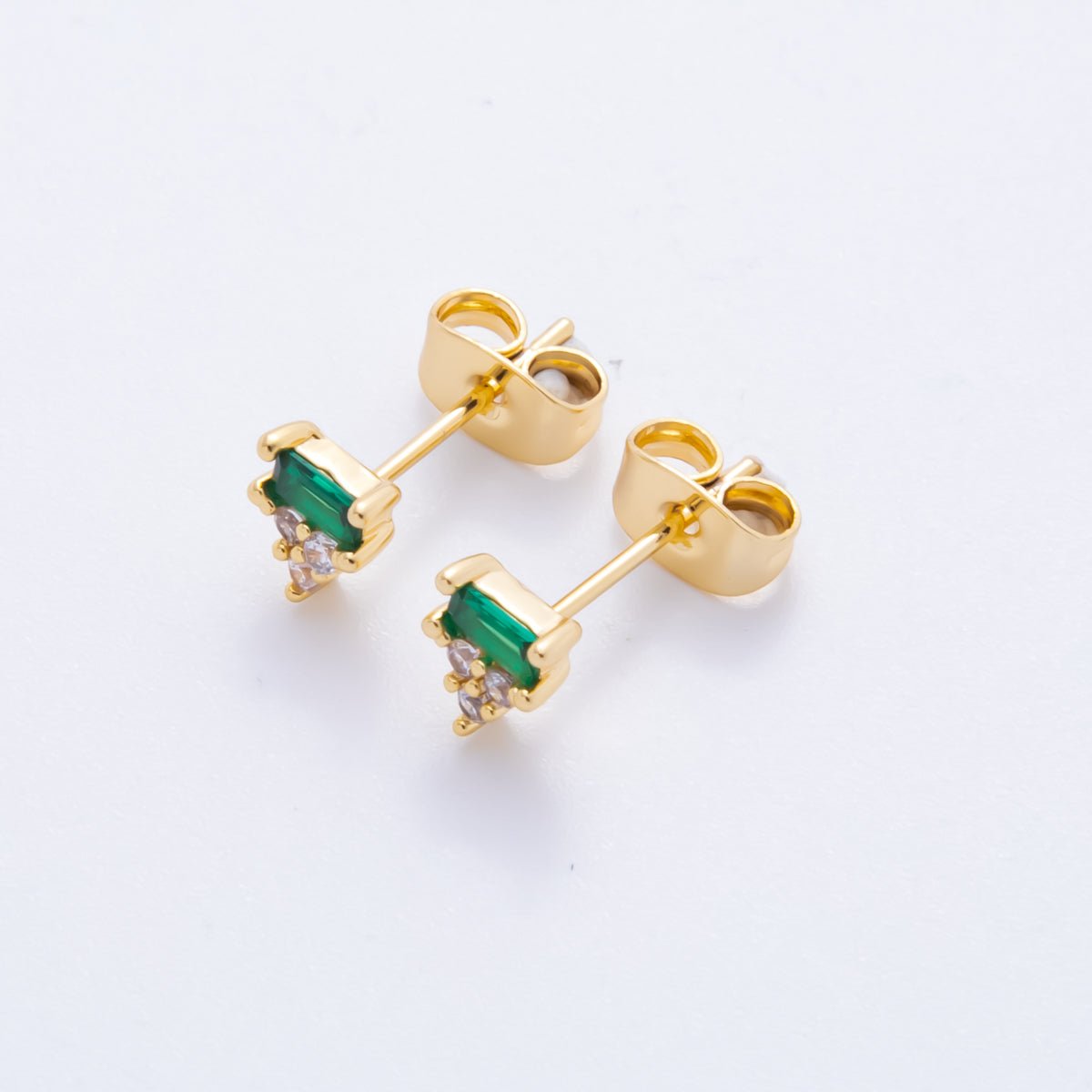 18K Gold Filled Green &amp; Blue Baguette CZ Geometrical Stud Earrings | AJ214 AJ215