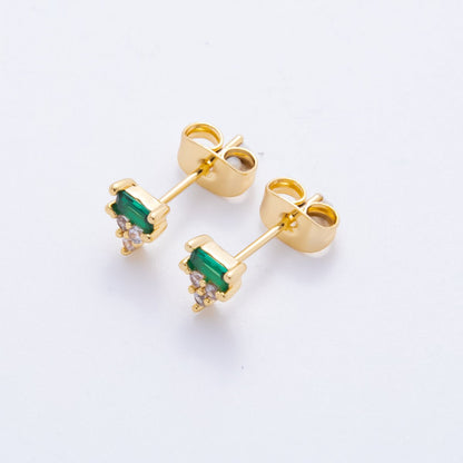 18K Gold Filled Green &amp; Blue Baguette CZ Geometrical Stud Earrings | AJ214 AJ215