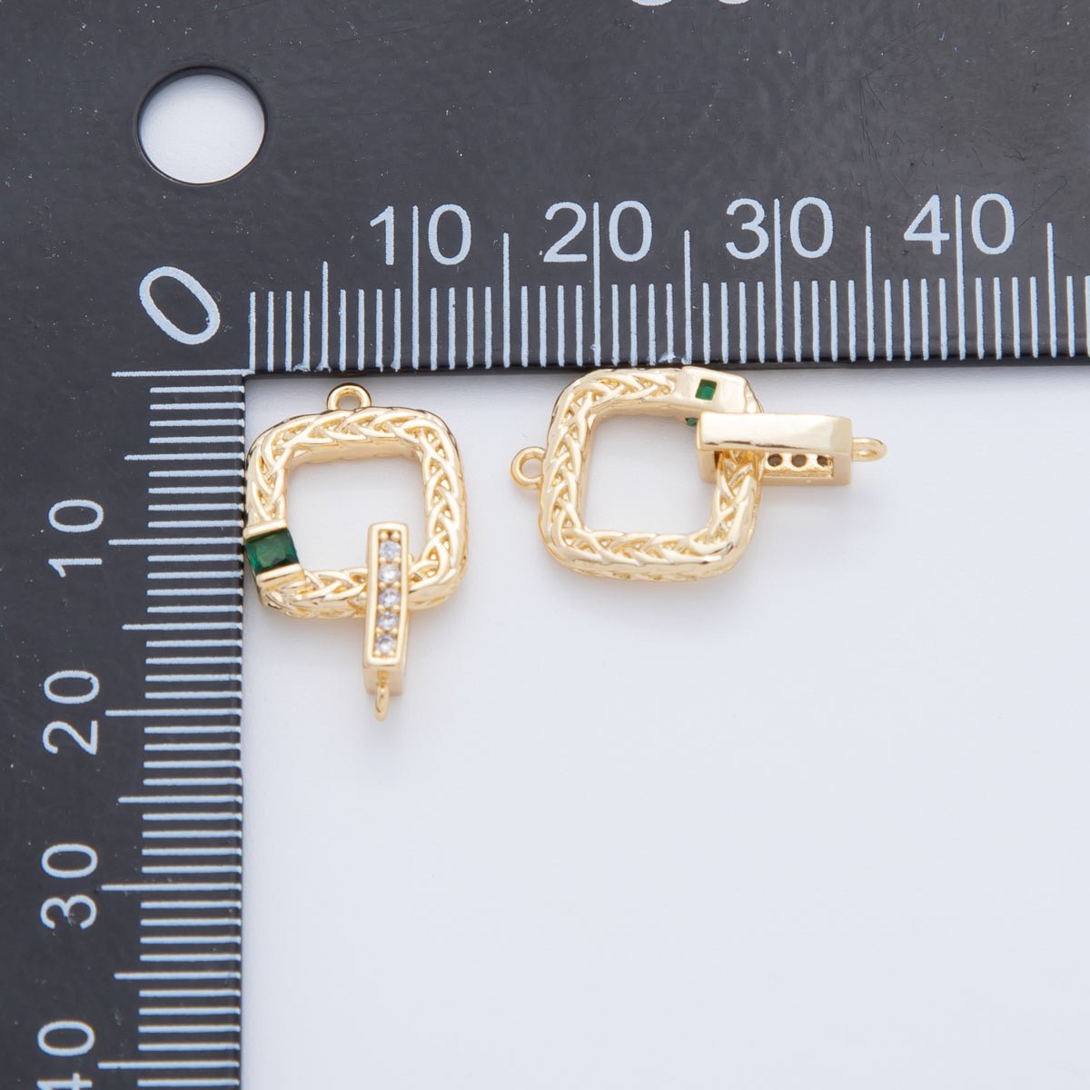 18K Gold Filled Green, Blue CZ Micro Paved Intertwine Square Closure Findings Set | Y047