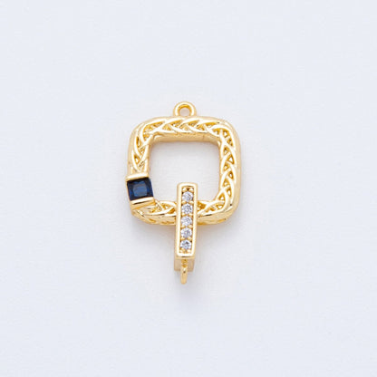 18K Gold Filled Green, Blue CZ Micro Paved Intertwine Square Closure Findings Set | Y047
