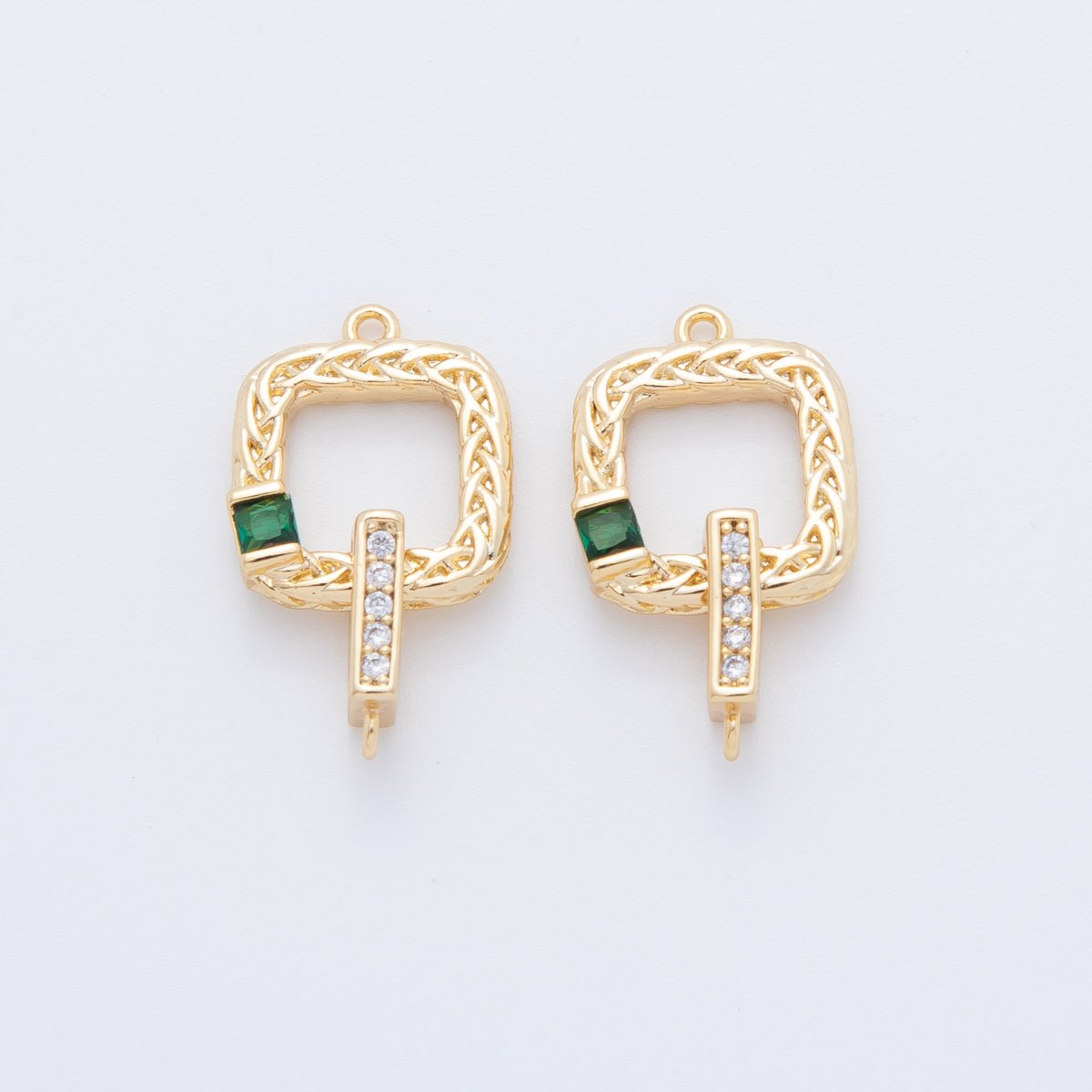 18K Gold Filled Green, Blue CZ Micro Paved Intertwine Square Closure Findings Set | Y047