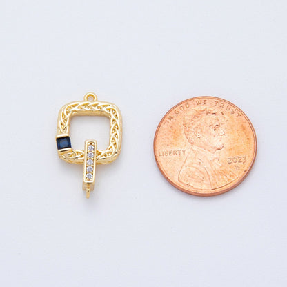 18K Gold Filled Green, Blue CZ Micro Paved Intertwine Square Closure Findings Set | Y047