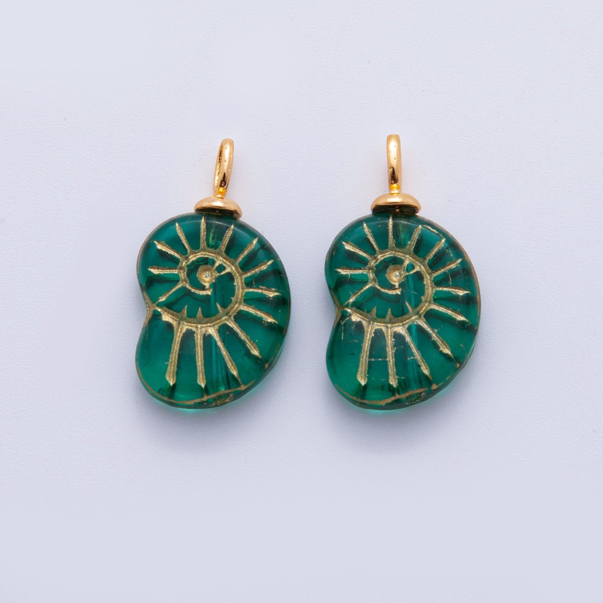 18K Gold Filled Green Gold-Lined Nautilus Sea Shell Drop Pendant | AF288