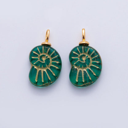 18K Gold Filled Green Gold-Lined Nautilus Sea Shell Drop Pendant | AF288