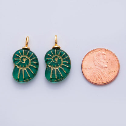18K Gold Filled Green Gold-Lined Nautilus Sea Shell Drop Pendant | AF288