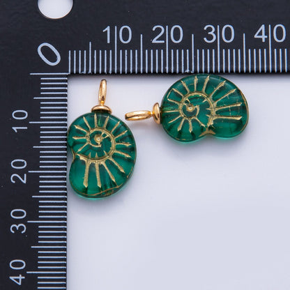 18K Gold Filled Green Gold-Lined Nautilus Sea Shell Drop Pendant | AF288