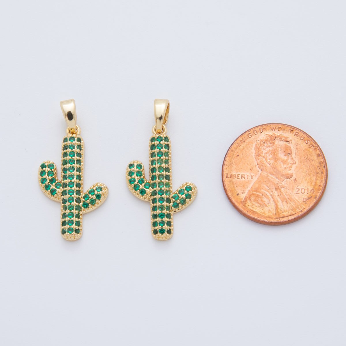 18K Gold Filled Green Micro Paved CZ Cactus Plant Pendant | AH779