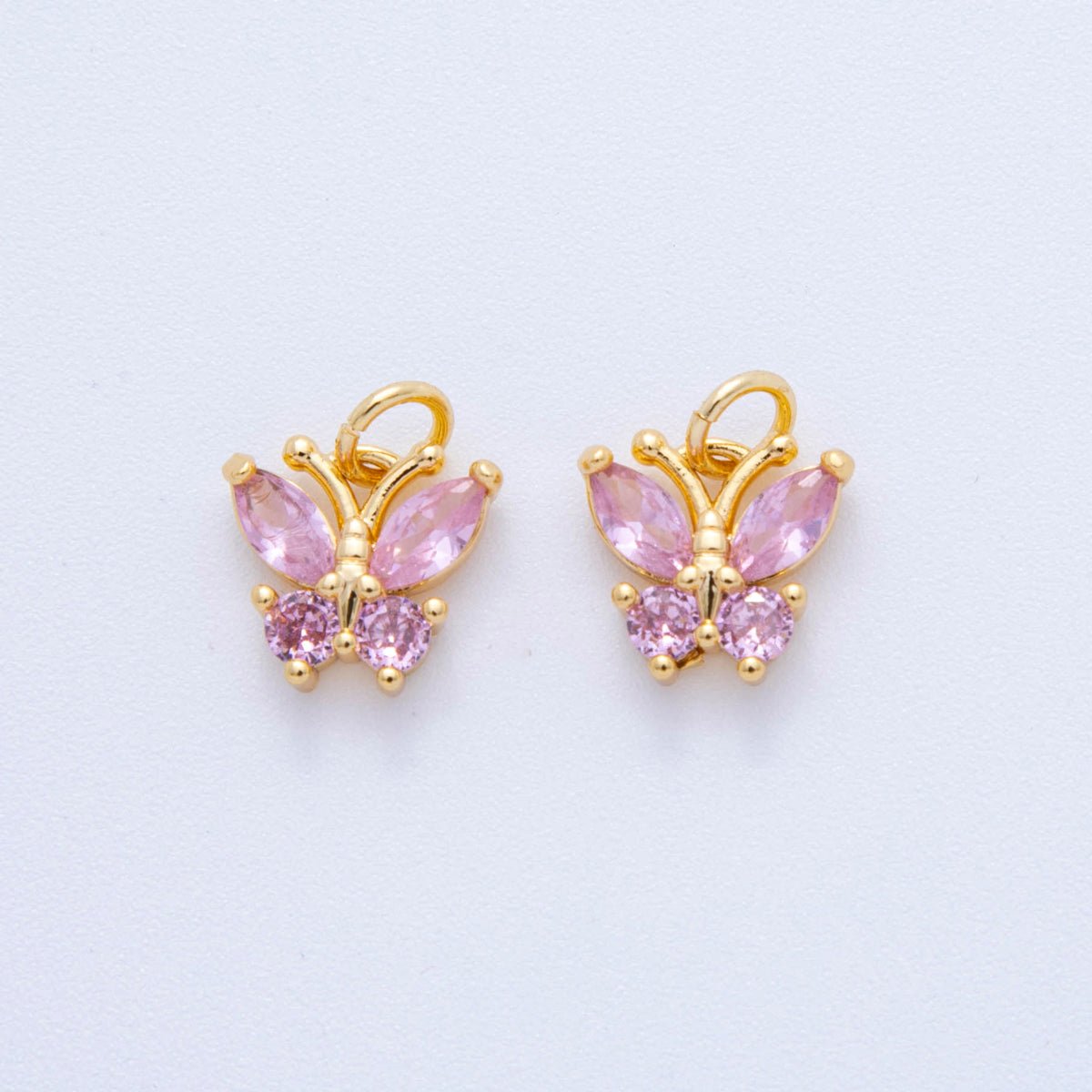 18K Gold Filled Green, Pink, Clear CZ Butterfly Insect Charm | C773