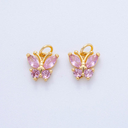 18K Gold Filled Green, Pink, Clear CZ Butterfly Insect Charm | C773