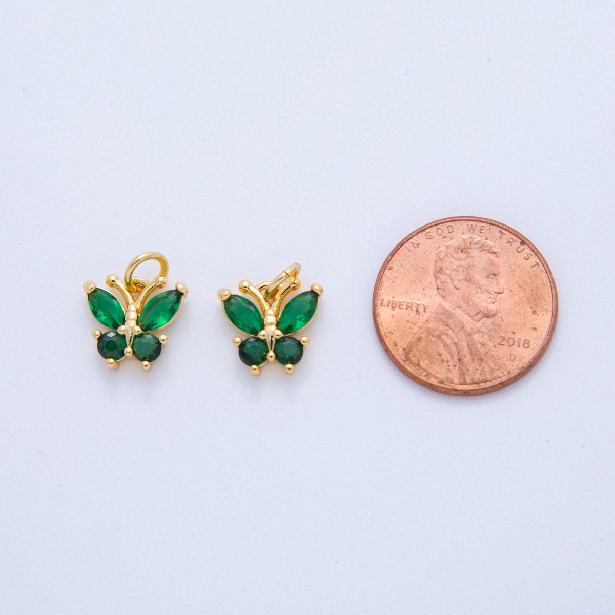 18K Gold Filled Green, Pink, Clear CZ Butterfly Insect Charm | C773