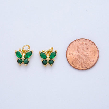 18K Gold Filled Green, Pink, Clear CZ Butterfly Insect Charm | C773