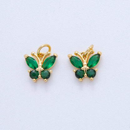 18K Gold Filled Green, Pink, Clear CZ Butterfly Insect Charm | C773
