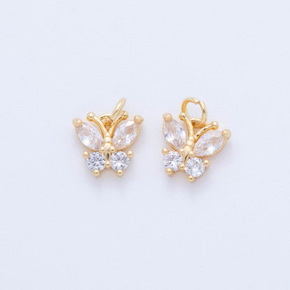 18K Gold Filled Green, Pink, Clear CZ Butterfly Insect Charm | C773