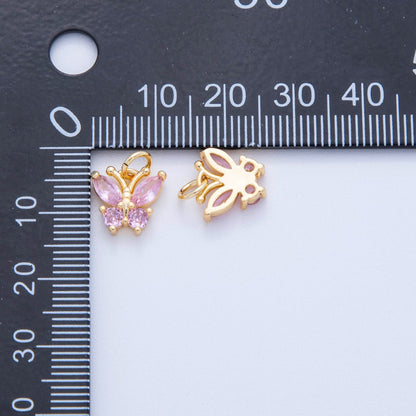 18K Gold Filled Green, Pink, Clear CZ Butterfly Insect Charm | C773