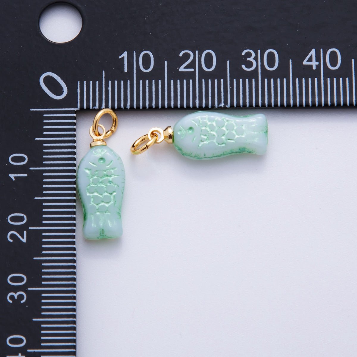 18K Gold Filled Green Scaled Fish Mini Charm | M409
