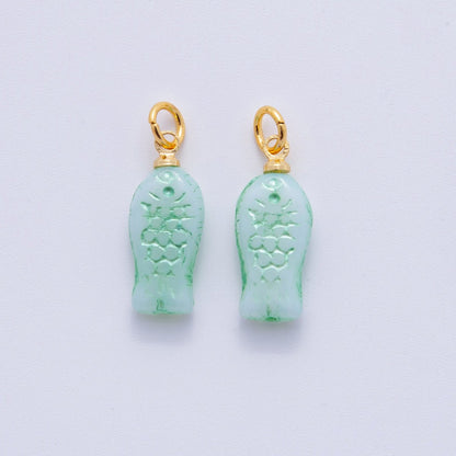 18K Gold Filled Green Scaled Fish Mini Charm | M409
