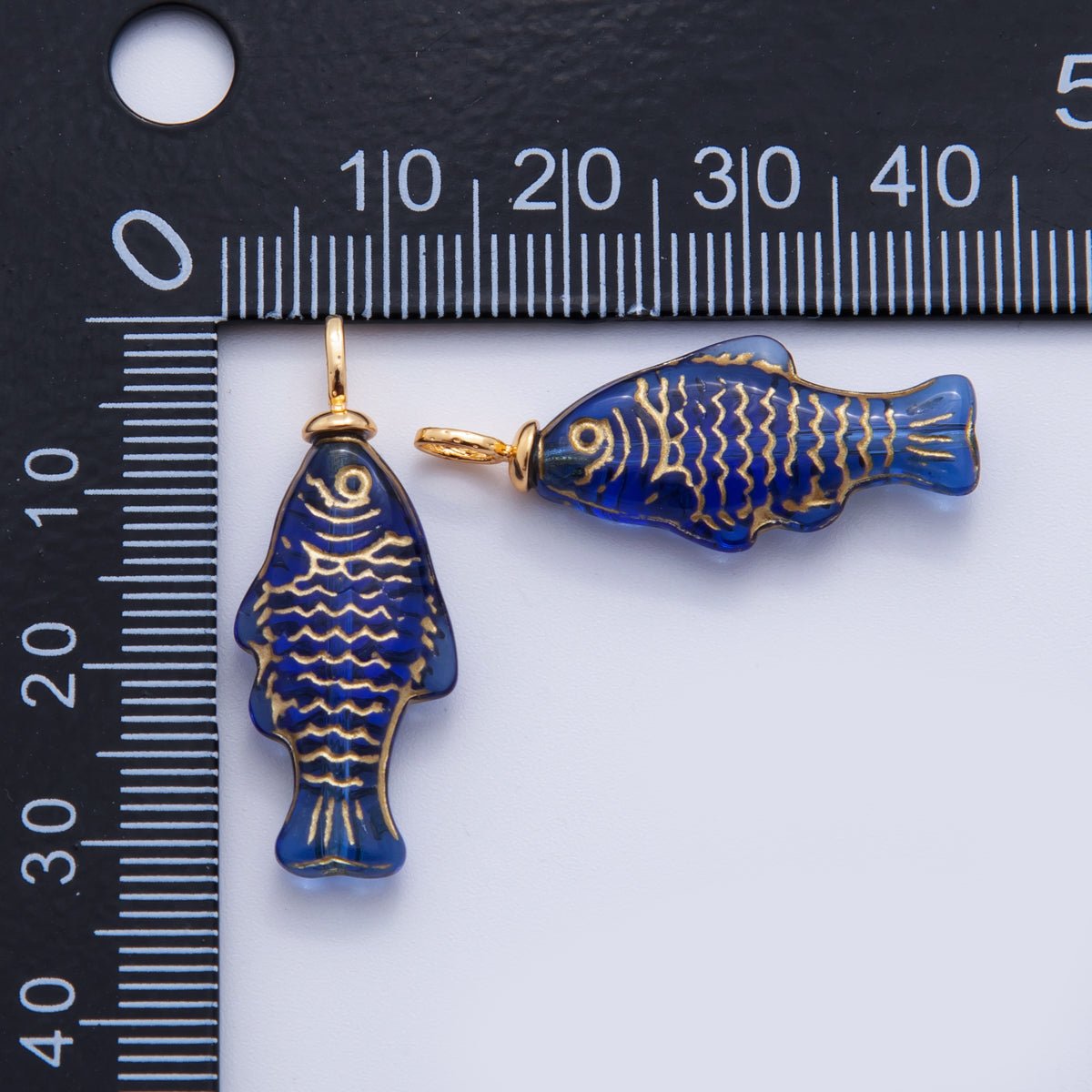 18K Gold Filled Green, Yellow, Red, Blue Gold-Scaled Acrylic Multidimensional 3D Fish Drop Charm | AF296 AF297 AF272