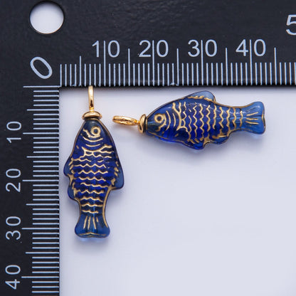 18K Gold Filled Green, Yellow, Red, Blue Gold-Scaled Acrylic Multidimensional 3D Fish Drop Charm | AF296 AF297 AF272