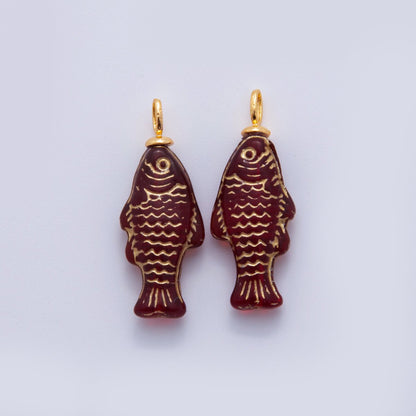 18K Gold Filled Green, Yellow, Red, Blue Gold-Scaled Acrylic Multidimensional 3D Fish Drop Charm | AF296 AF297 AF272