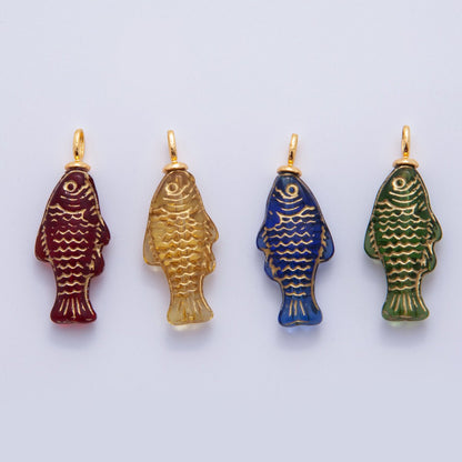 18K Gold Filled Green, Yellow, Red, Blue Gold-Scaled Acrylic Multidimensional 3D Fish Drop Charm | AF296 AF297 AF272