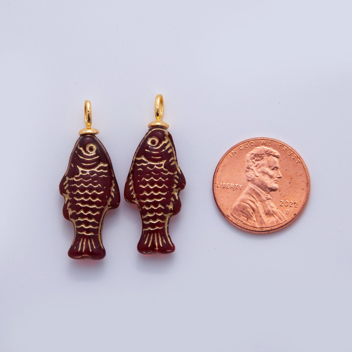 18K Gold Filled Green, Yellow, Red, Blue Gold-Scaled Acrylic Multidimensional 3D Fish Drop Charm | AF296 AF297 AF272