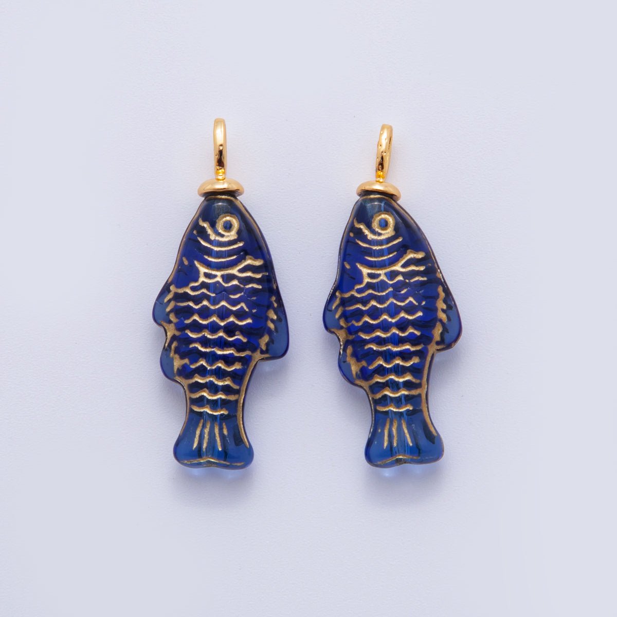 18K Gold Filled Green, Yellow, Red, Blue Gold-Scaled Acrylic Multidimensional 3D Fish Drop Charm | AF296 AF297 AF272