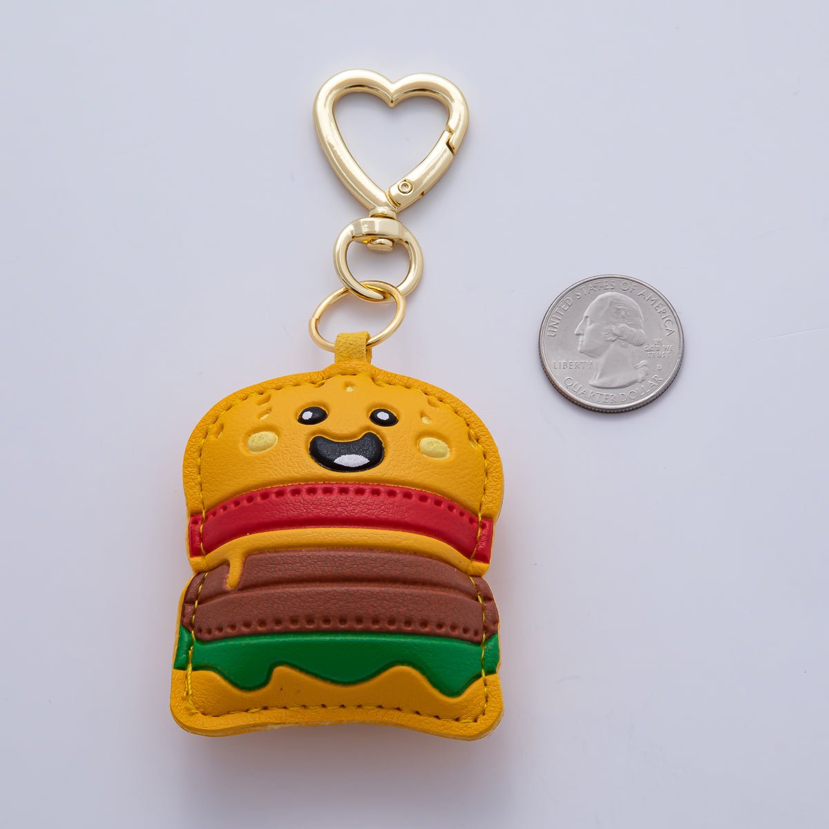 18K Gold Filled Hamburger Fast Food Leather Bag Charm Keychain Heart Key Ring Accessories | WB-00233