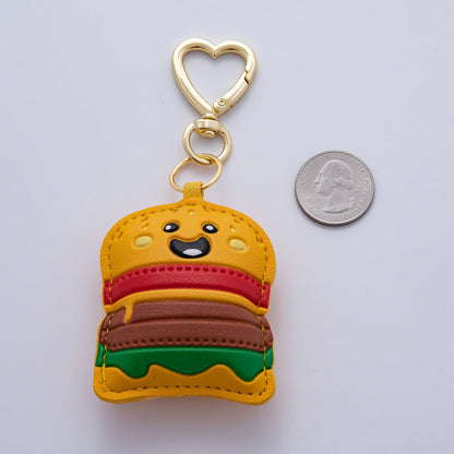 18K Gold Filled Hamburger Fast Food Leather Bag Charm Keychain Heart Key Ring Accessories | WB-00233