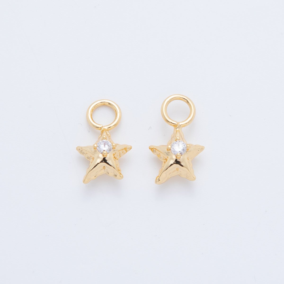 18K Gold Filled Hammered Star CZ Add-On Drop Earring Charm | AF762
