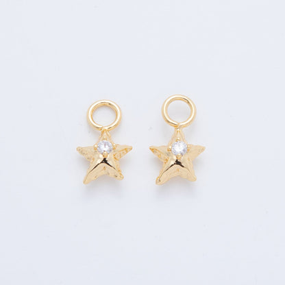 18K Gold Filled Hammered Star CZ Add-On Drop Earring Charm | AF762