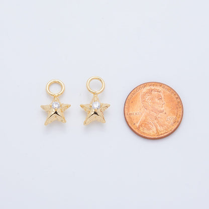 18K Gold Filled Hammered Star CZ Add-On Drop Earring Charm | AF762